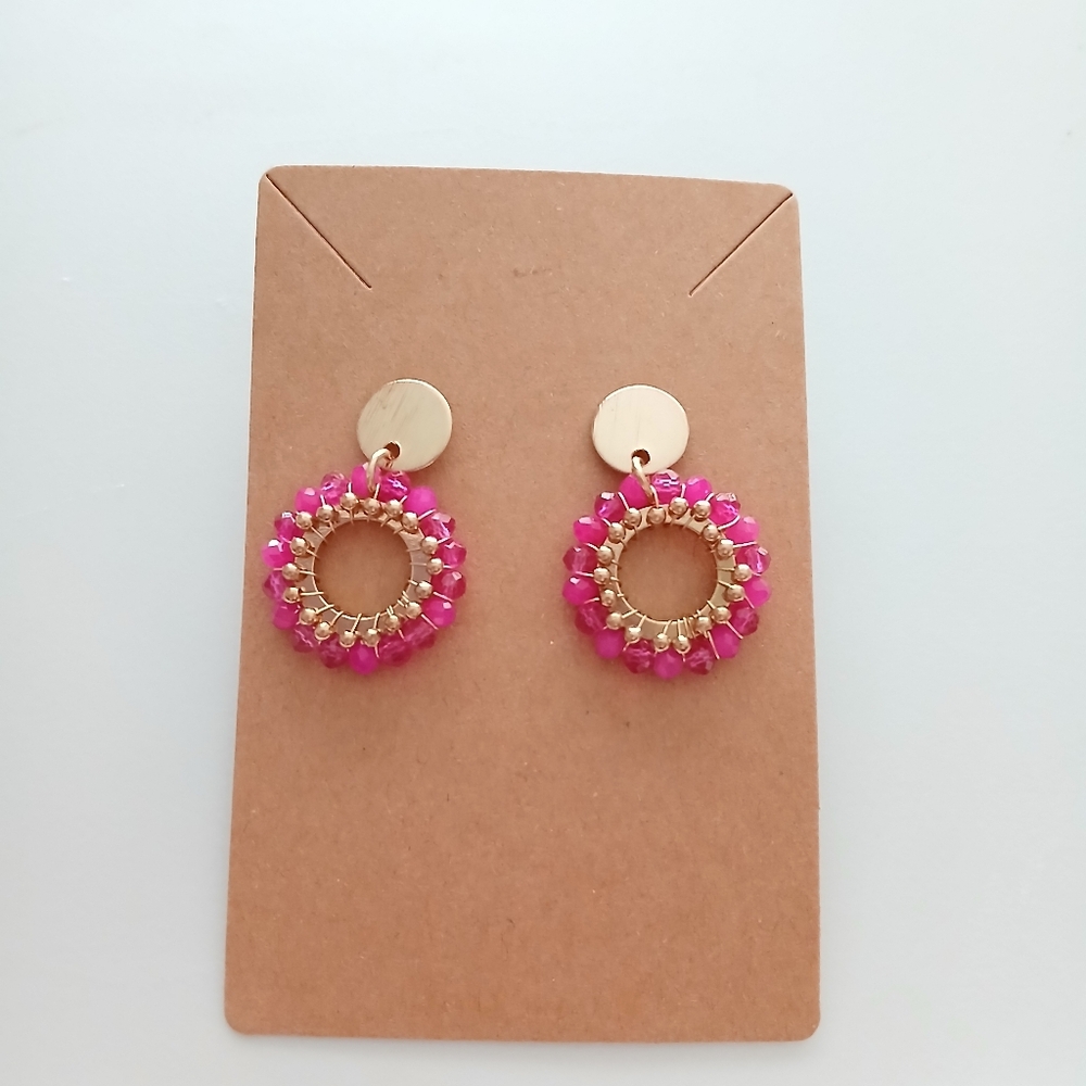 Fashion Jewelry Pink and Gold Circle Earrings - Picture 2 of 3